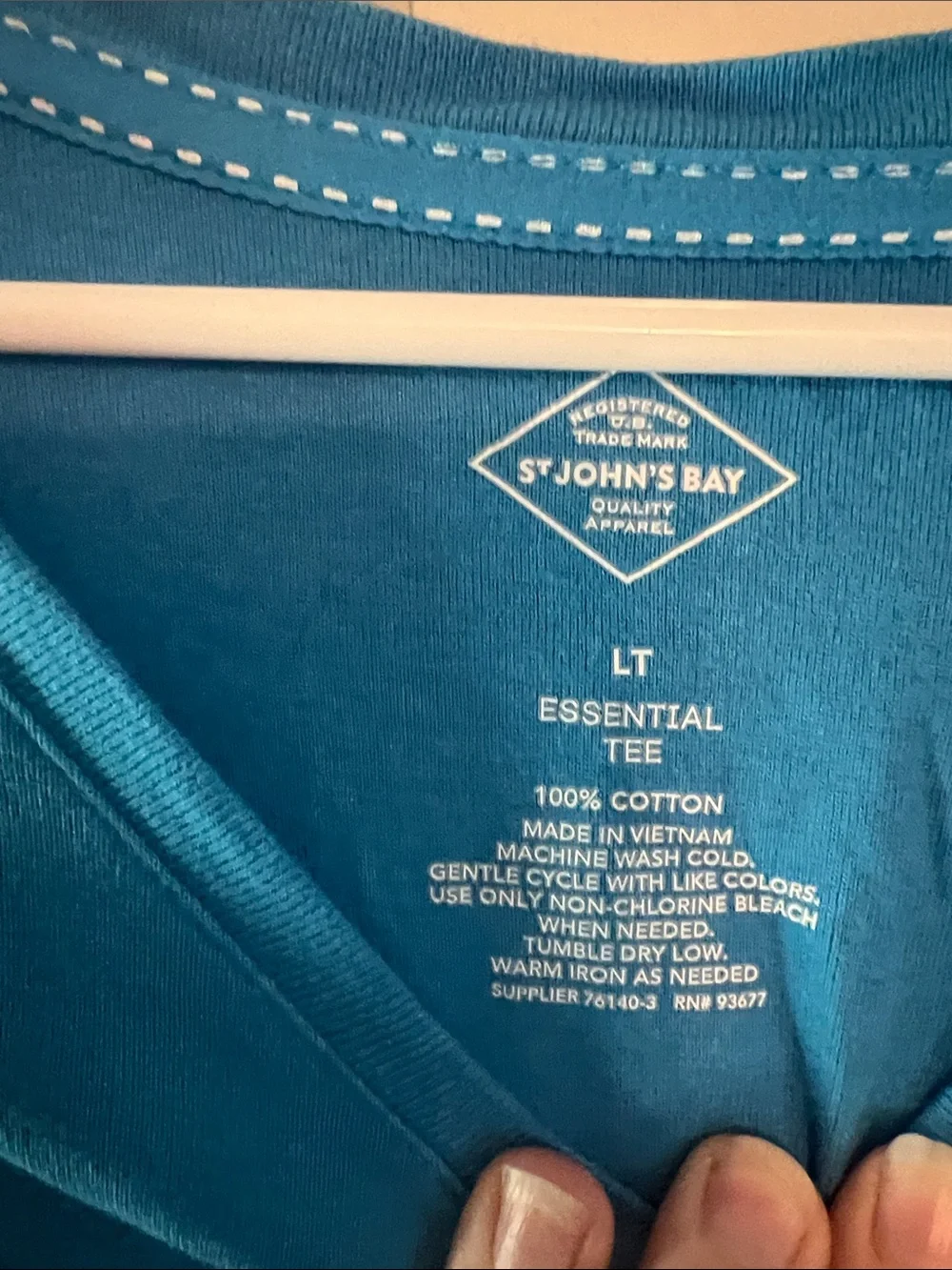 St. John's Bay Teal-Blue V-Neck 3/4 Sleeve Top - Picture 2 of 3